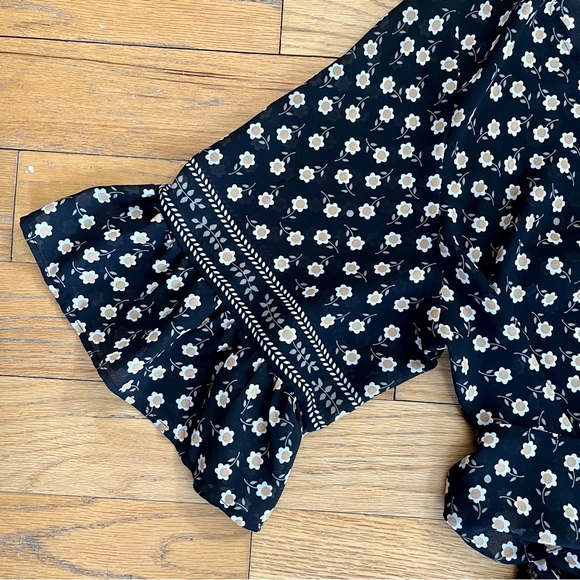 Max Studio Black Floral Tie Front Top - Picture 2 of 5